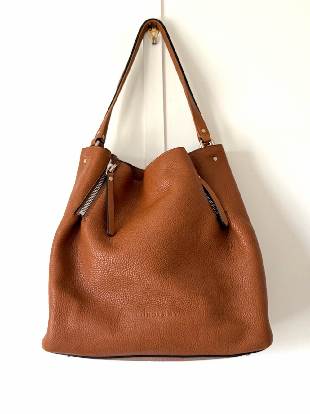 Burberry Tan Hobo Shoulder Bag with Check Detail (New Without Tags)